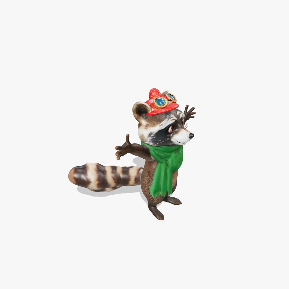 Adventurous Raccoon with Scarf Rigged and Animated Character Model